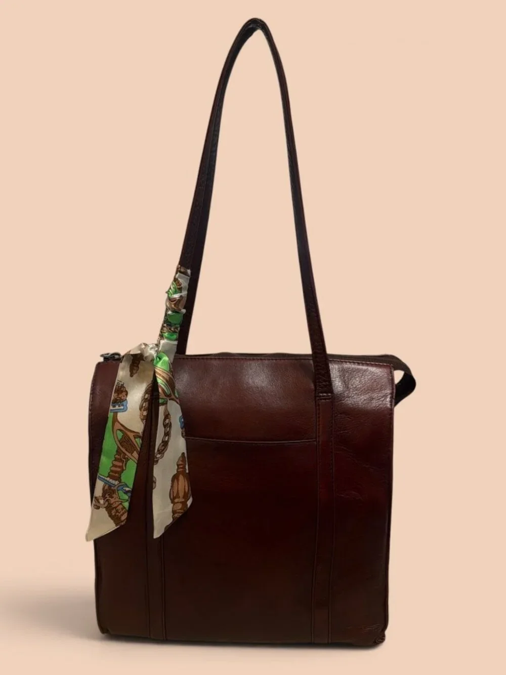 VTG NAOT Tote Burgundy Brown Oiled Leather Shoulder Bag 90s Israel Y2K Laptop - Picture 4 of 10